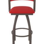25-Inch Steel Swivel Counter Stool with Bronze Finish, Canter Red 2.5-Inch Cushion Seat, Low Curved Padded Back, and Single-Ring Base