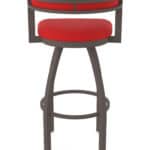 25-Inch Steel Swivel Counter Stool with Bronze Finish, Canter Red 2.5-Inch Cushion Seat, Low Curved Padded Back, and Single-Ring Base