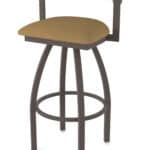 25-Inch Steel Swivel Counter Stool with Bronze Finish, Canter Saddle 2.5-Inch Cushion Seat, Low Curved Padded Back, and Single-Ring Base