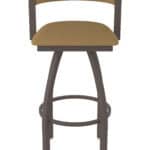 25-Inch Steel Swivel Counter Stool with Bronze Finish, Canter Saddle 2.5-Inch Cushion Seat, Low Curved Padded Back, and Single-Ring Base