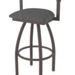 30-Inch Steel Swivel Bar Stool with Bronze Finish, Graph Coal 2.5-Inch Cushion Seat, Low Curved Padded Back, and Single-Ring Base