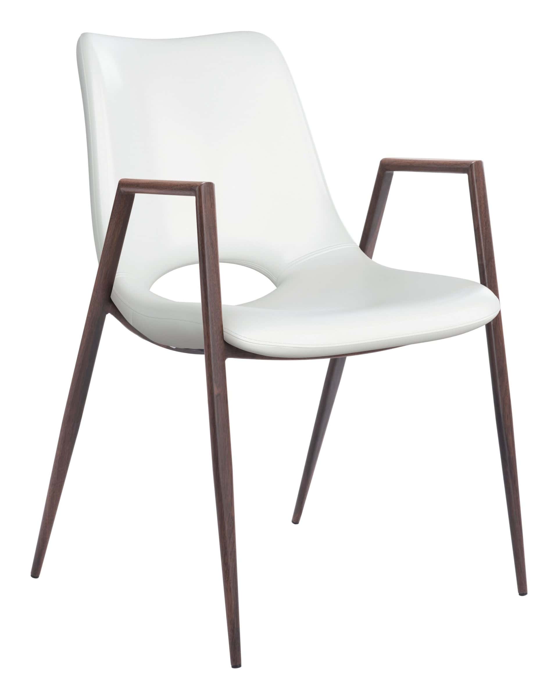 Mid-Century Modern White Dining Chair with Walnut Legs (Set of 2)