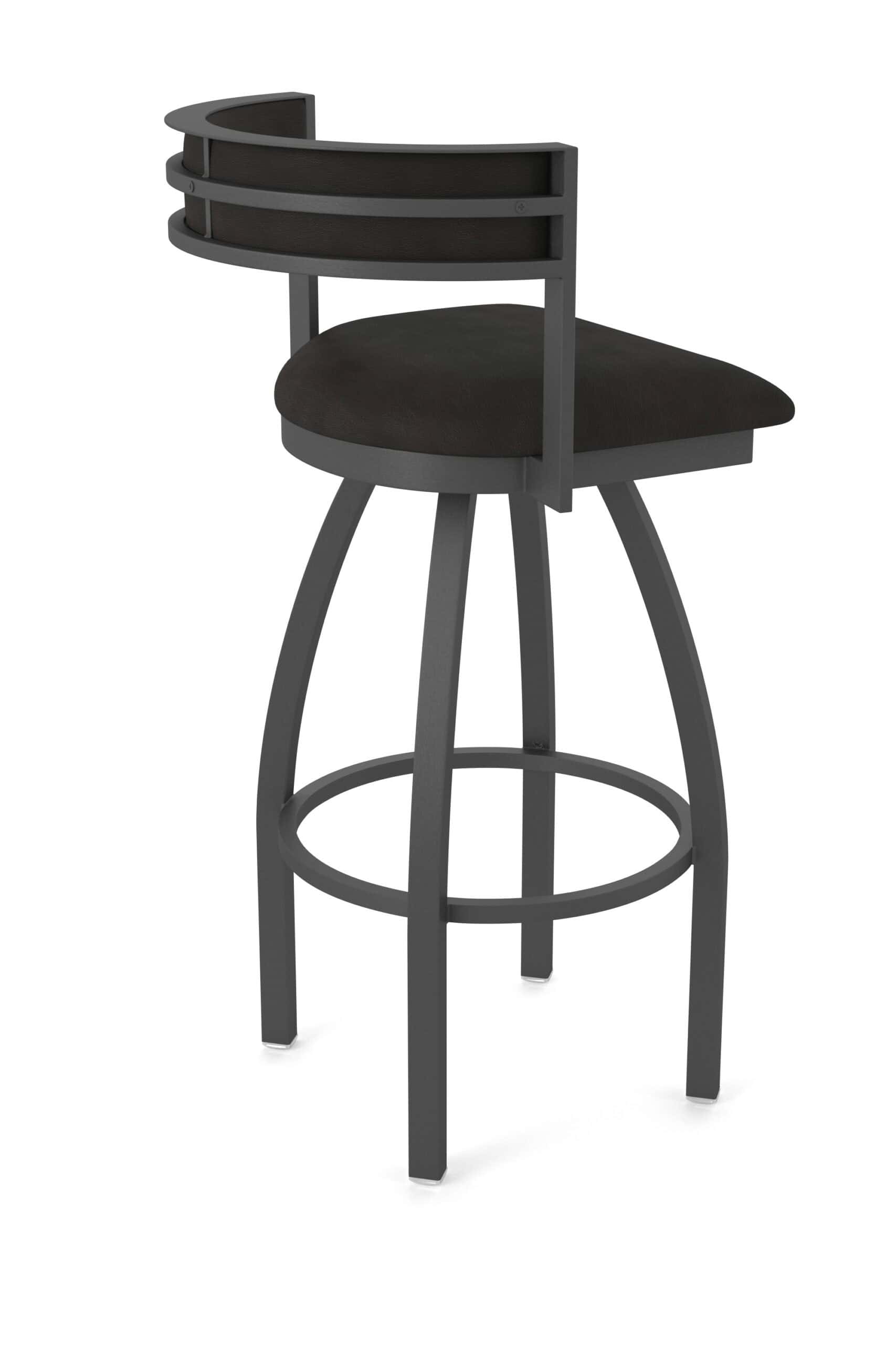 36-Inch Steel Swivel Bar Stool with Pewter Finish, Canter Espresso 2.5-Inch Cushion Seat, Low Curved Padded Back, and Single-Ring Base 10 36-Inch Steel Swivel Bar Stool with Pewter Finish, Canter Espresso 2.5-Inch Cushion Seat, Low Curved Padded Back, and Single-Ring Base