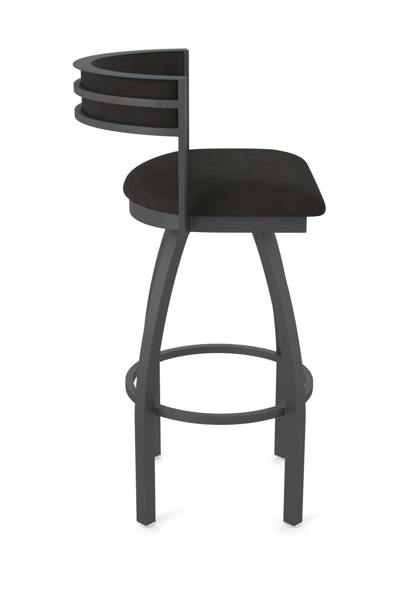 36-Inch Steel Swivel Bar Stool with Pewter Finish, Canter Espresso 2.5-Inch Cushion Seat, Low Curved Padded Back, and Single-Ring Base 4 36-Inch Steel Swivel Bar Stool with Pewter Finish, Canter Espresso 2.5-Inch Cushion Seat, Low Curved Padded Back, and Single-Ring Base - Image 4