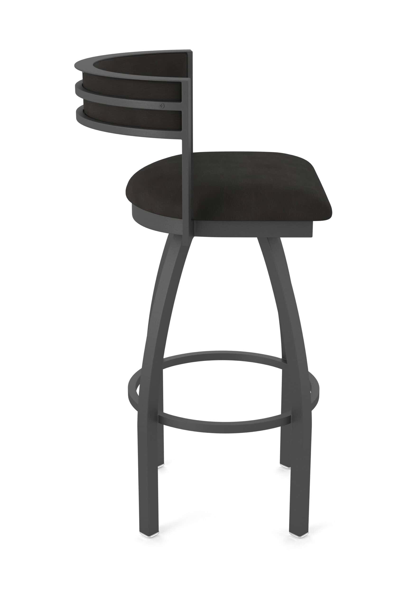 36-Inch Steel Swivel Bar Stool with Pewter Finish, Canter Espresso 2.5-Inch Cushion Seat, Low Curved Padded Back, and Single-Ring Base 12 36-Inch Steel Swivel Bar Stool with Pewter Finish, Canter Espresso 2.5-Inch Cushion Seat, Low Curved Padded Back, and Single-Ring Base