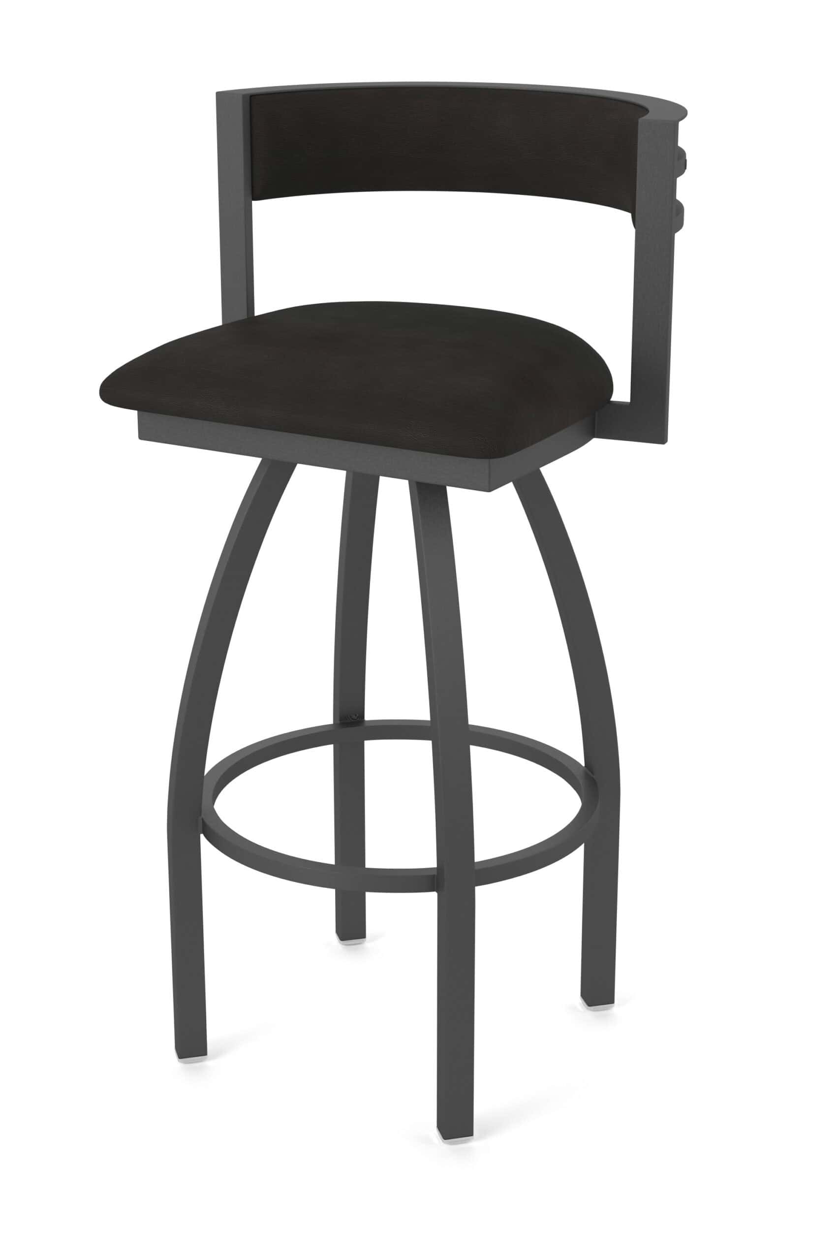 36-Inch Steel Swivel Bar Stool with Pewter Finish, Canter Espresso 2.5-Inch Cushion Seat, Low Curved Padded Back, and Single-Ring Base 9 36-Inch Steel Swivel Bar Stool with Pewter Finish, Canter Espresso 2.5-Inch Cushion Seat, Low Curved Padded Back, and Single-Ring Base