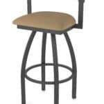 25-Inch Steel Swivel Counter Stool with Pewter Finish, Canter Sand 2.5-Inch Cushion Seat, Low Curved Padded Back, and Single-Ring Base