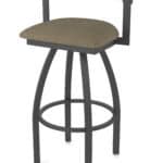 30-Inch Steel Swivel Bar Stool with Pewter Finish, Graph Cork 2.5-Inch Cushion Seat, Low Curved Padded Back, and Single-Ring Base