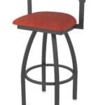30-Inch Steel Swivel Bar Stool with Pewter Finish, Graph Poppy 2.5-Inch Cushion Seat, Low Curved Padded Back, and Single-Ring Base