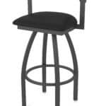 30-Inch Steel Swivel Bar Stool with Pewter Finish, Black Vinyl 2.5-Inch Cushion Seat, Low Curved Padded Back, and Single-Ring Base