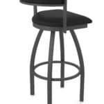 30-Inch Steel Swivel Bar Stool with Pewter Finish, Black Vinyl 2.5-Inch Cushion Seat, Low Curved Padded Back, and Single-Ring Base