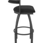 30-Inch Steel Swivel Bar Stool with Pewter Finish, Black Vinyl 2.5-Inch Cushion Seat, Low Curved Padded Back, and Single-Ring Base