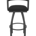 30-Inch Steel Swivel Bar Stool with Pewter Finish, Black Vinyl 2.5-Inch Cushion Seat, Low Curved Padded Back, and Single-Ring Base