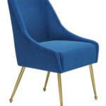 Navy Blue Velvet Armchair with Gold Legs and Cushioned Back