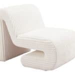 White Modern Glam Deco Accent Chair with Corduroy Upholstery 15 White Modern Glam Deco Accent Chair with Corduroy Upholstery
