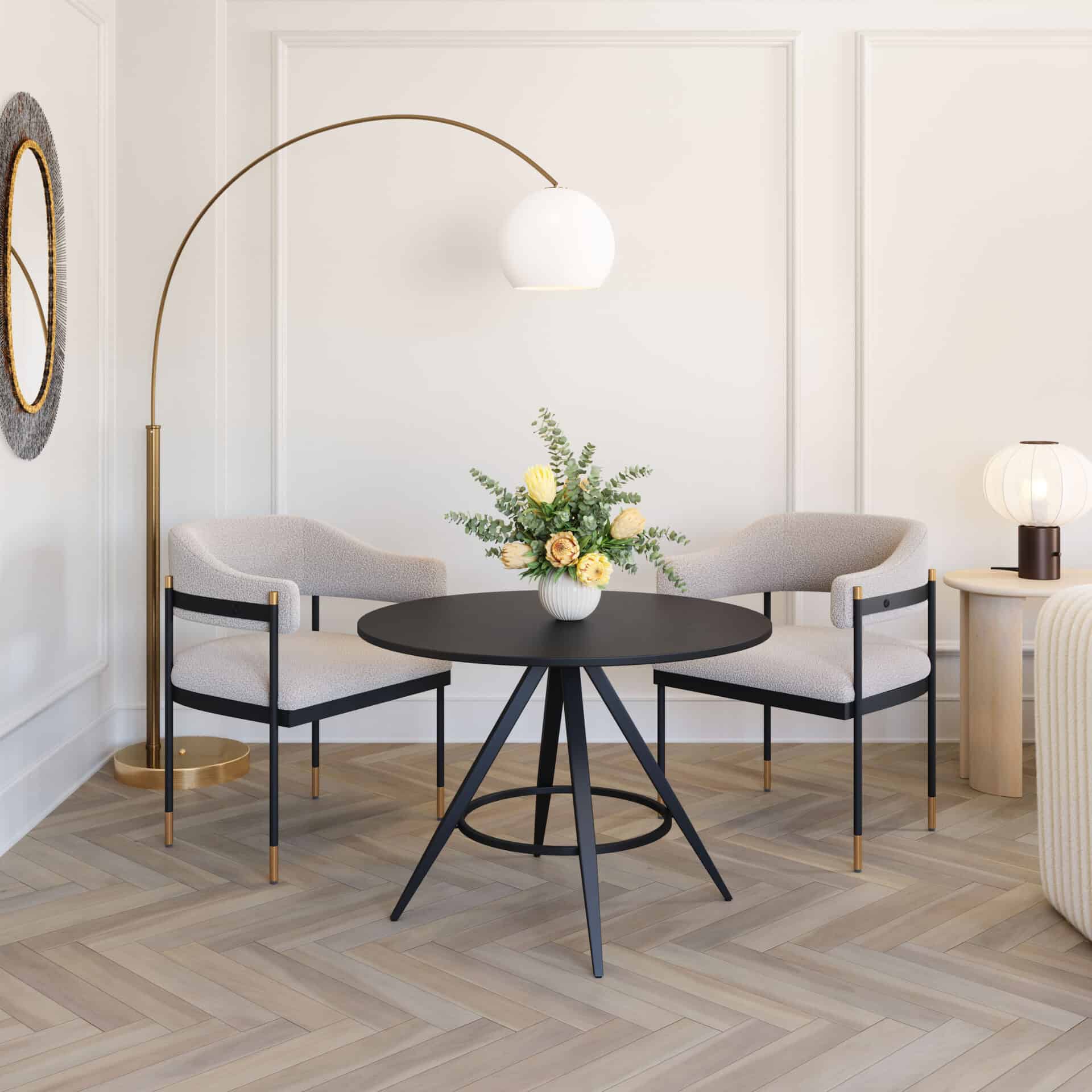 Mid-Century Modern Round Dining Table with Industrial Design Elements 1 Mid-Century Modern Round Dining Table with Industrial Design Elements