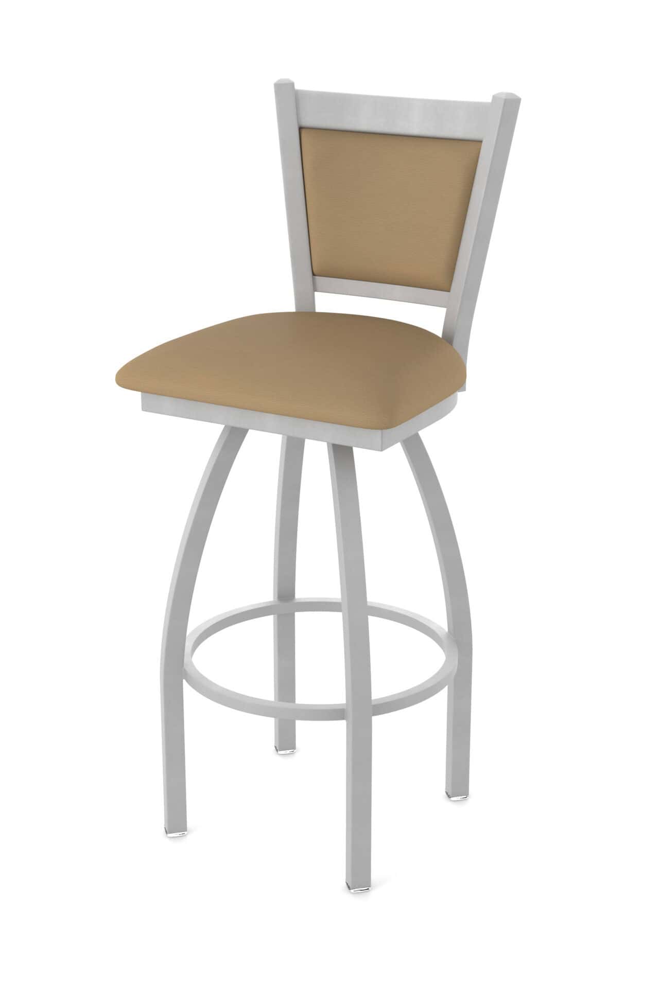25-Inch Upholstered Back Counter Stool with Steel Frame, Anodized Nickel Finish, Canter Sand Seat, and Single-Ring Base 1 25-Inch Upholstered Back Counter Stool with Steel Frame, Anodized Nickel Finish, Canter Sand Seat, and Single-Ring Base