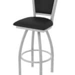 30-Inch Steel Swivel Bar Stool with Anodized Nickel Finish, Black Vinyl 2.5-Inch Cushion Seat, Padded Back, and Single-Ring Base