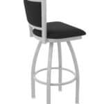 30-Inch Steel Swivel Bar Stool with Anodized Nickel Finish, Black Vinyl 2.5-Inch Cushion Seat, Padded Back, and Single-Ring Base