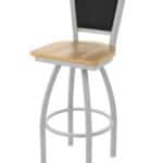 30-Inch Steel Swivel Bar Stool with Anodized Nickel Finish, Natural Maple Solid Maple Wood Seat, Padded Back, and Single-Ring Base