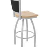 30-Inch Steel Swivel Bar Stool with Anodized Nickel Finish, Natural Maple Solid Maple Wood Seat, Padded Back, and Single-Ring Base
