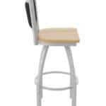 30-Inch Steel Swivel Bar Stool with Anodized Nickel Finish, Natural Maple Solid Maple Wood Seat, Padded Back, and Single-Ring Base