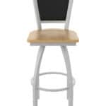30-Inch Steel Swivel Bar Stool with Anodized Nickel Finish, Natural Maple Solid Maple Wood Seat, Padded Back, and Single-Ring Base