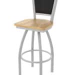 30-Inch Steel Swivel Bar Stool with Anodized Nickel Finish, Natural Oak Solid Oak Wood Seat, Padded Back, and Single-Ring Base 9 30-Inch Steel Swivel Bar Stool with Anodized Nickel Finish, Natural Oak Solid Oak Wood Seat, Padded Back, and Single-Ring Base