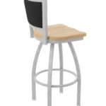 30-Inch Steel Swivel Bar Stool with Anodized Nickel Finish, Natural Oak Solid Oak Wood Seat, Padded Back, and Single-Ring Base 10 30-Inch Steel Swivel Bar Stool with Anodized Nickel Finish, Natural Oak Solid Oak Wood Seat, Padded Back, and Single-Ring Base