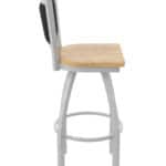 30-Inch Steel Swivel Bar Stool with Anodized Nickel Finish, Natural Oak Solid Oak Wood Seat, Padded Back, and Single-Ring Base 12 30-Inch Steel Swivel Bar Stool with Anodized Nickel Finish, Natural Oak Solid Oak Wood Seat, Padded Back, and Single-Ring Base