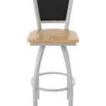 30-Inch Steel Swivel Bar Stool with Anodized Nickel Finish, Natural Oak Solid Oak Wood Seat, Padded Back, and Single-Ring Base 13 30-Inch Steel Swivel Bar Stool with Anodized Nickel Finish, Natural Oak Solid Oak Wood Seat, Padded Back, and Single-Ring Base