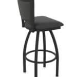 36-Inch Steel Swivel Bar Stool with Black Wrinkle Finish, Canter Iron 2.5-Inch Cushion Seat, Padded Back, and Single-Ring Base