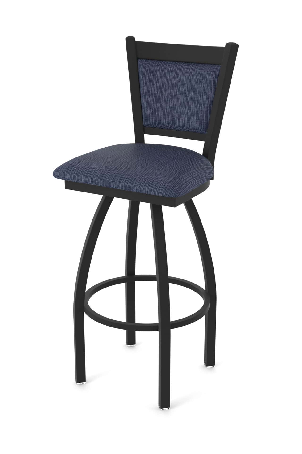 36-Inch Steel Swivel Bar Stool with Black Wrinkle Finish, Graph Anchor 2.5-Inch Cushion Seat, Padded Back, and Single-Ring Base 1 36-Inch Steel Swivel Bar Stool with Black Wrinkle Finish, Graph Anchor 2.5-Inch Cushion Seat, Padded Back, and Single-Ring Base