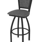 30-Inch Steel Swivel Bar Stool with Black Wrinkle Finish, Graph Coal 2.5-Inch Cushion Seat, Padded Back, and Single-Ring Base