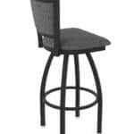 30-Inch Steel Swivel Bar Stool with Black Wrinkle Finish, Graph Coal 2.5-Inch Cushion Seat, Padded Back, and Single-Ring Base