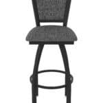30-Inch Steel Swivel Bar Stool with Black Wrinkle Finish, Graph Coal 2.5-Inch Cushion Seat, Padded Back, and Single-Ring Base