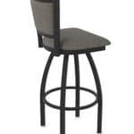 30-Inch Steel Swivel Bar Stool with Black Wrinkle Finish, Graph Chalice 2.5-Inch Cushion Seat, Padded Back, and Single-Ring Base 10 30-Inch Steel Swivel Bar Stool with Black Wrinkle Finish, Graph Chalice 2.5-Inch Cushion Seat, Padded Back, and Single-Ring Base