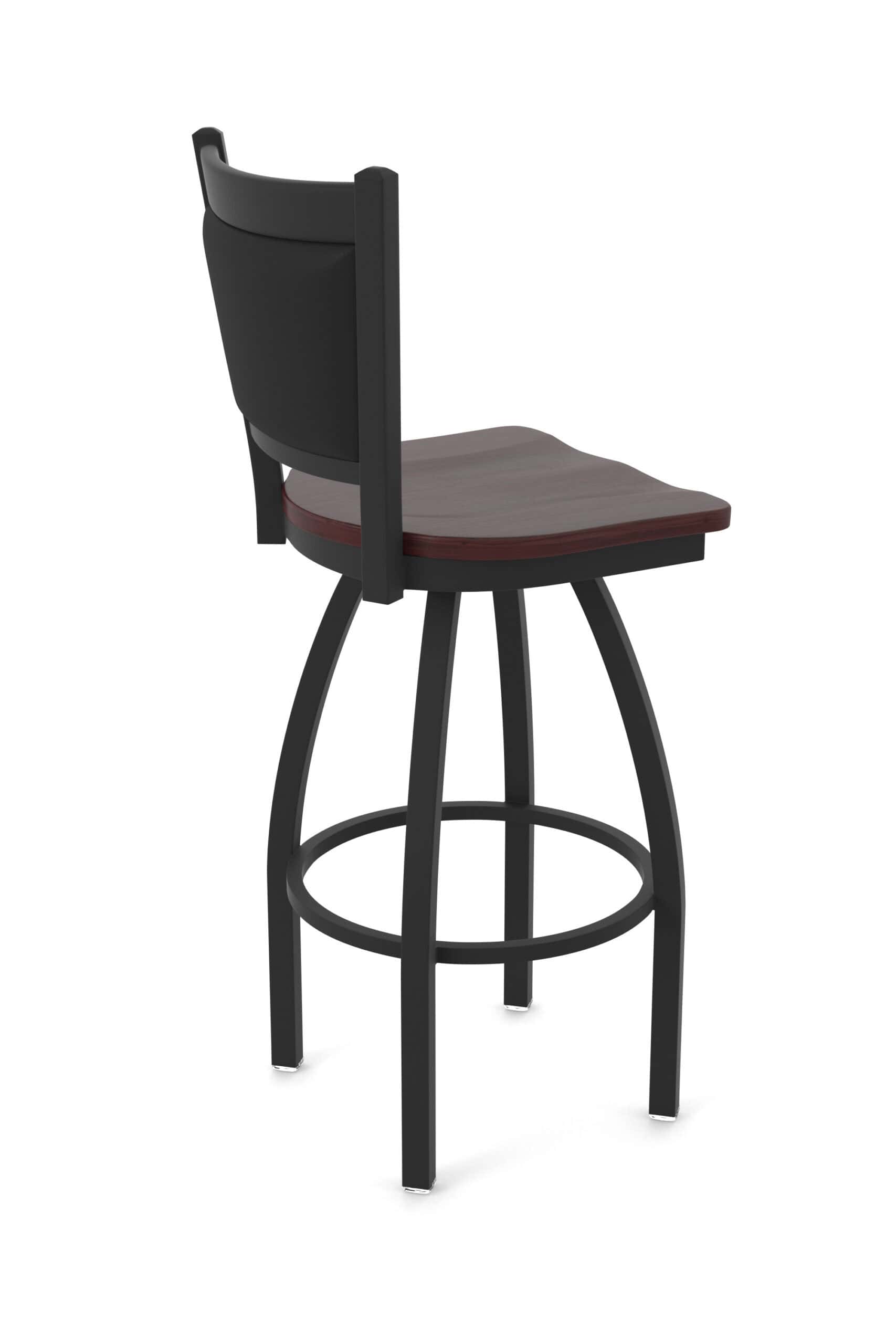 36-Inch Steel Swivel Bar Stool with Black Wrinkle Finish, Dark Cherry Maple Solid Maple Wood Seat, Padded Back, and Single-Ring Base 10 36-Inch Steel Swivel Bar Stool with Black Wrinkle Finish, Dark Cherry Maple Solid Maple Wood Seat, Padded Back, and Single-Ring Base