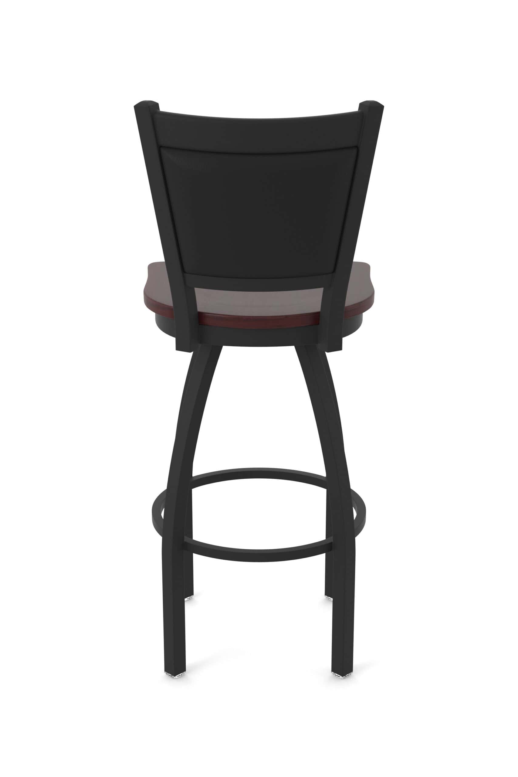 36-Inch Steel Swivel Bar Stool with Black Wrinkle Finish, Dark Cherry Maple Solid Maple Wood Seat, Padded Back, and Single-Ring Base 14 36-Inch Steel Swivel Bar Stool with Black Wrinkle Finish, Dark Cherry Maple Solid Maple Wood Seat, Padded Back, and Single-Ring Base