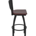 36-Inch Steel Swivel Bar Stool with Black Wrinkle Finish, Dark Cherry Oak Solid Oak Wood Seat, Padded Back, and Single-Ring Base
