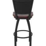 36-Inch Steel Swivel Bar Stool with Black Wrinkle Finish, Dark Cherry Oak Solid Oak Wood Seat, Padded Back, and Single-Ring Base