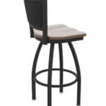 25-Inch Steel Swivel Counter Stool with Black Wrinkle Finish, Dark Maple Solid Maple Wood Seat, Padded Back, and Single-Ring Base