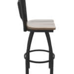 25-Inch Steel Swivel Counter Stool with Black Wrinkle Finish, Dark Maple Solid Maple Wood Seat, Padded Back, and Single-Ring Base