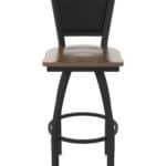 25-Inch Steel Swivel Counter Stool with Black Wrinkle Finish, Dark Maple Solid Maple Wood Seat, Padded Back, and Single-Ring Base
