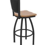 30-Inch Steel Swivel Bar Stool with Black Wrinkle Finish, Medium Maple Solid Maple Wood Seat, Padded Back, and Single-Ring Base