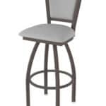 30-Inch Steel Swivel Bar Stool with Bronze Finish, Canter Folkstone Grey 2.5-Inch Cushion Seat, Padded Back, and Single-Ring Base