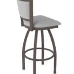 30-Inch Steel Swivel Bar Stool with Bronze Finish, Canter Folkstone Grey 2.5-Inch Cushion Seat, Padded Back, and Single-Ring Base