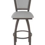30-Inch Steel Swivel Bar Stool with Bronze Finish, Canter Folkstone Grey 2.5-Inch Cushion Seat, Padded Back, and Single-Ring Base
