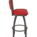 25-Inch Steel Swivel Counter Stool with Bronze Finish, Canter Red 2.5-Inch Cushion Seat, Padded Back, and Single-Ring Base