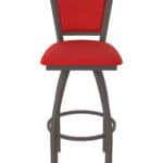 25-Inch Steel Swivel Counter Stool with Bronze Finish, Canter Red 2.5-Inch Cushion Seat, Padded Back, and Single-Ring Base